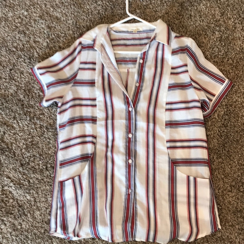 Red, white and blue striped button up